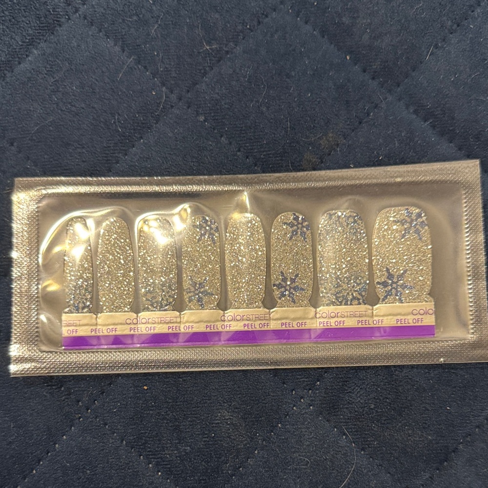Color Street Glittering Silver Nail Strips with Blue Stars****FINAL MARKDOWN****